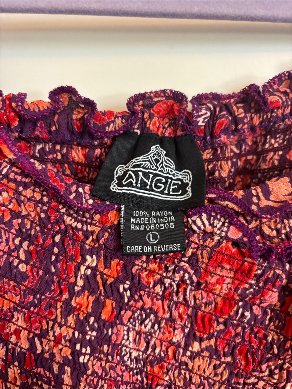 Angie Bohemian Long Sleeve Floral Maxi Dress in Red-Purple size L - Picture 2 of 5